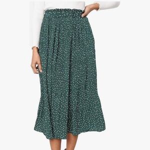 High Waist Polka Dot Pleated Skirt Midi Swing Skirt